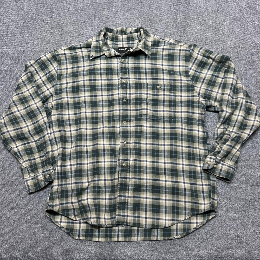 Eddie Bauer Shirt Mens XL Green Plaid Flannel Button Front Long Sleeve Casual